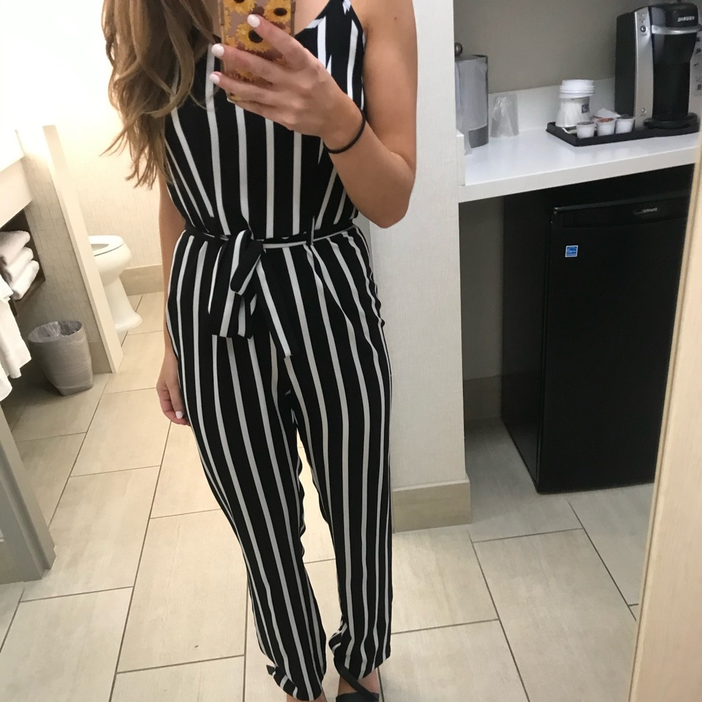 Black/white stripe jumpsuit